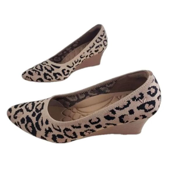 VIVAIA Wedge Shoes Size 40.5 Aria Pointed Toe Leopard Print Knit Casual Corpcore - Picture 1 of 16